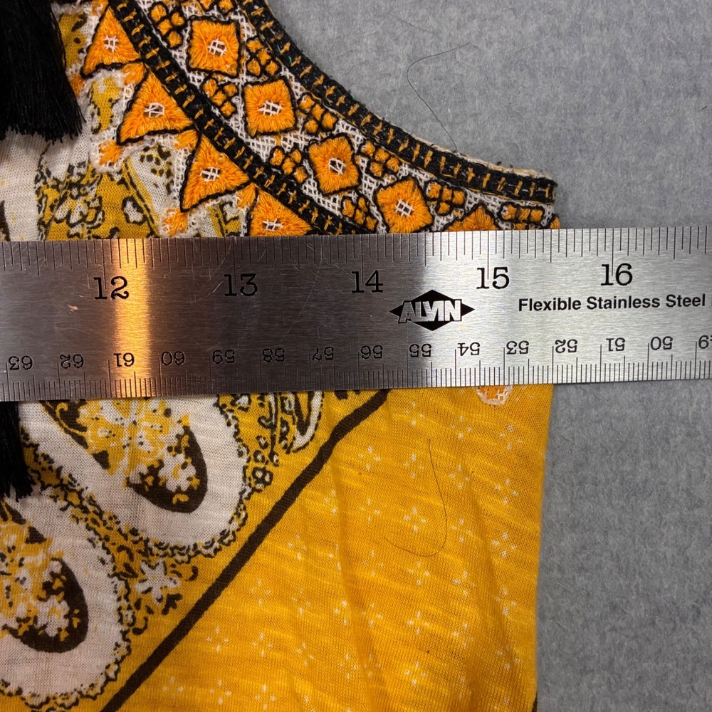 Soft Surroundings Yellow Paisley Embroidered Tassel Maxi Dress XS Boho 26K00 - Picture 5 of 11